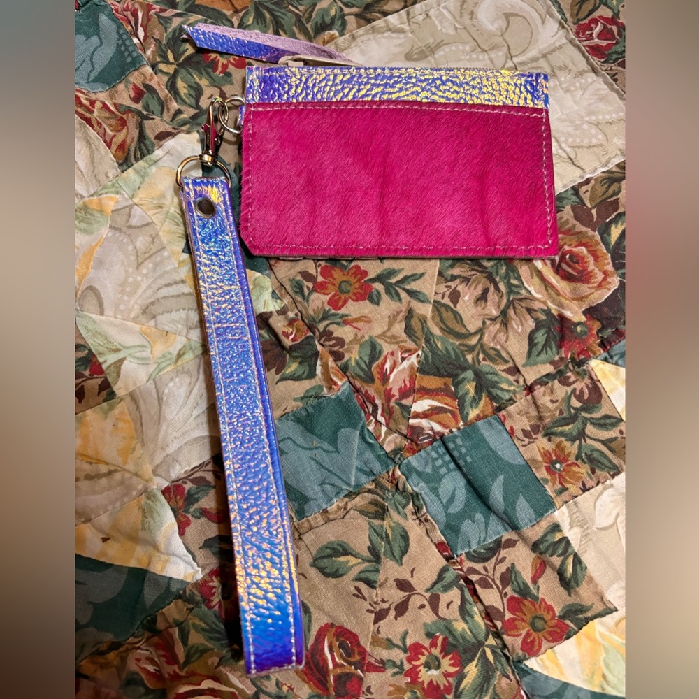 Crimson Willow Pink Cow Hide and Shiny Leather Wristlet
